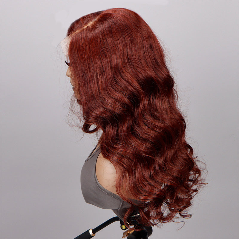 Soul Lady Reddish Brown Body Wave 5X5 HD Lace Wig C Part Long Human Hair Wigs-side show