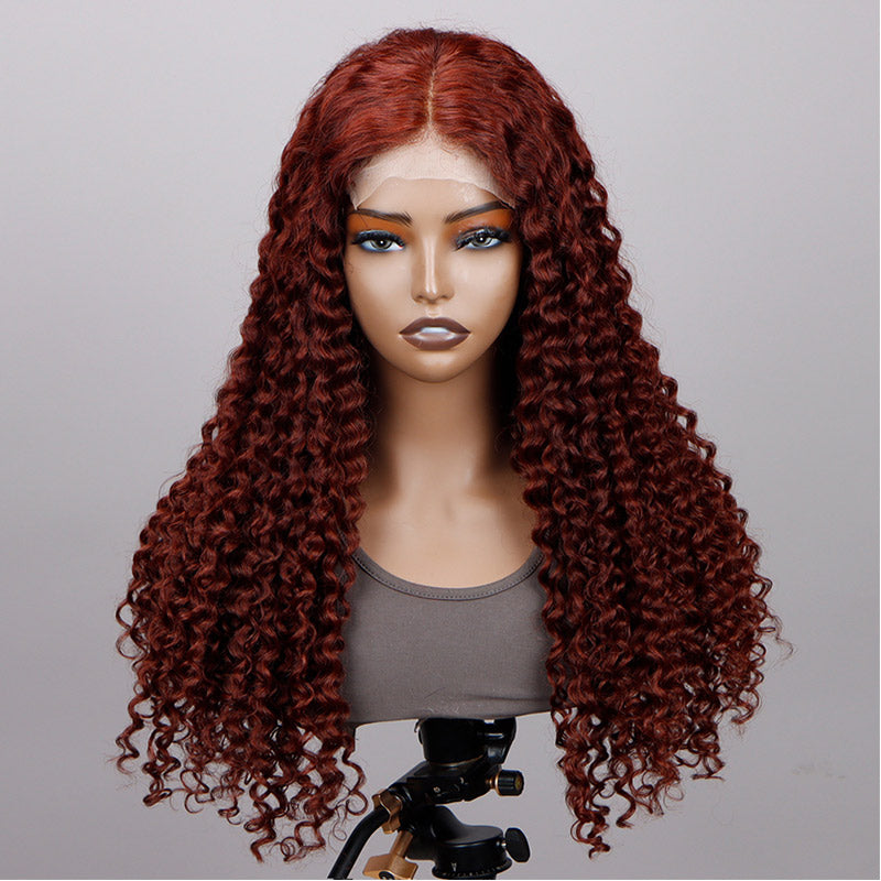 Soul Lady Reddish Brown Jerry Curly Wig 5X5 HD Lace Middle Part Long Human Hair Wigs