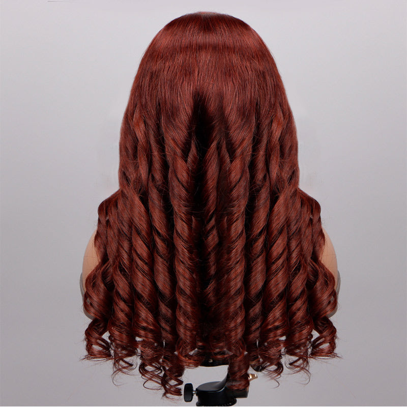 Soul Lady Reddish Brown Bouncy Loose Wave Long Wigs 5X5 HD Lace C Part Human Hair Wigs-back show