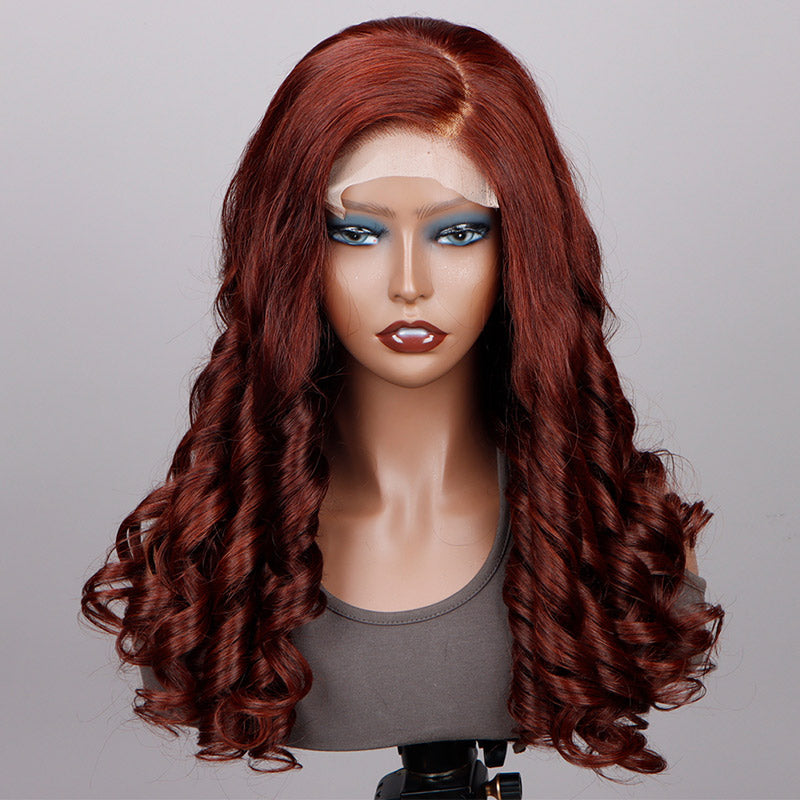 Soul Lady Reddish Brown Bouncy Loose Wave Long Wigs 5X5 HD Lace C Part Human Hair Wigs