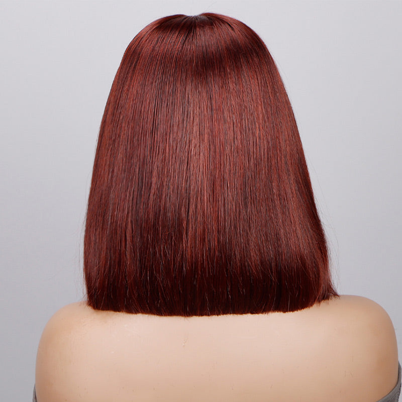 Soul Lady Reddish Brown Silky Straight Bob 5x5 HD Lace Closure Wigs Mid Part Lob Wig 100% Human Hair-back show