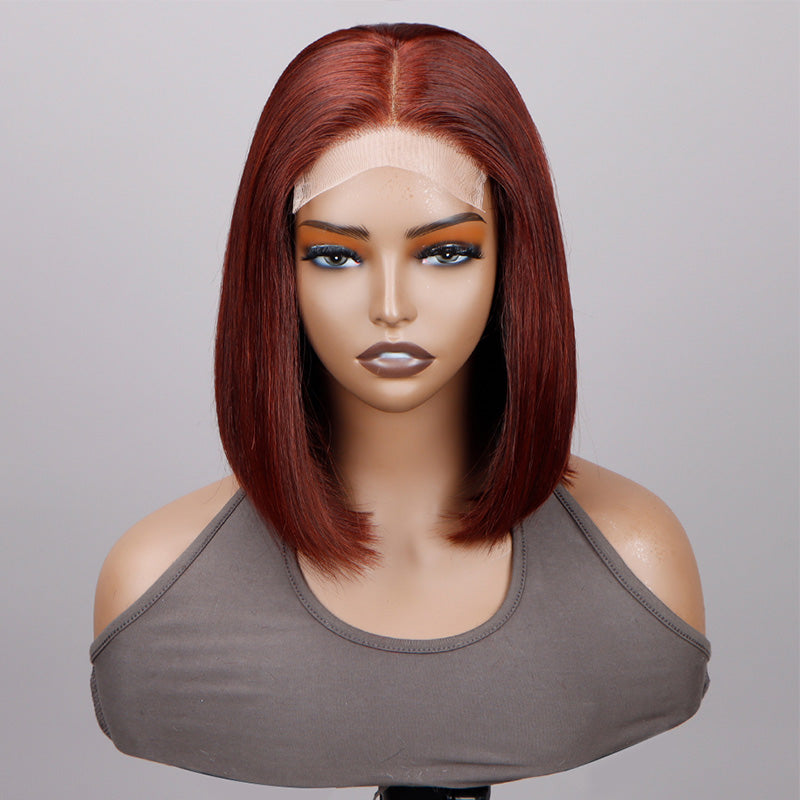 Soul Lady Reddish Brown Silky Straight Bob 5x5 HD Lace Closure Wigs Mid Part Lob Wig 100% Human Hair