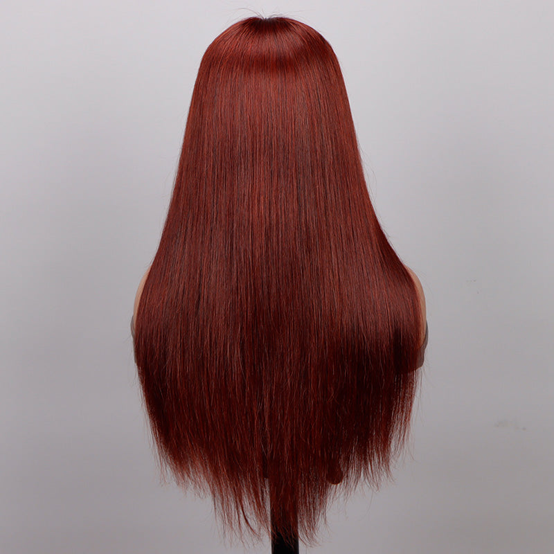 Soul Lady Reddish Brown Ultra Silky Straight 5x5 HD Lace Closure Wigs Mid Part Long Wig 100% Human Hair-back show
