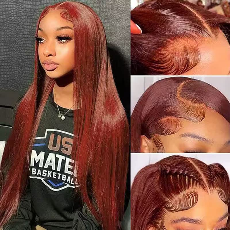 Soul Lady Reddish Brown Ultra Silky Straight 5x5 HD Lace Closure Wigs Mid Part Long Wig 100% Human Hair-model-wig show