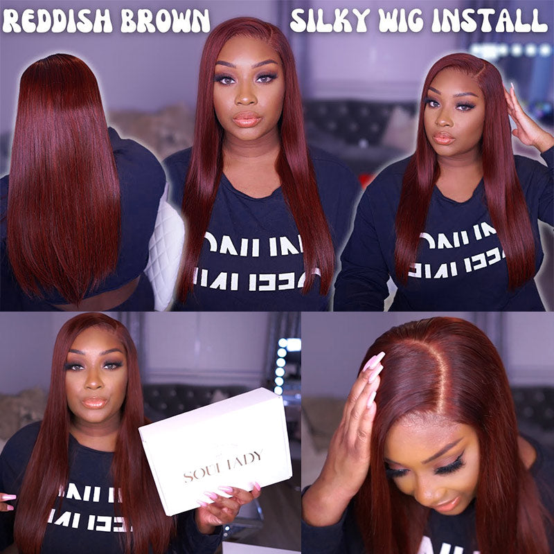 Soul Lady Reddish Brown Ultra Silky Straight 5x5 HD Lace Closure Wigs Mid Part Long Wig 100% Human Hair-makeupdoll-wig show