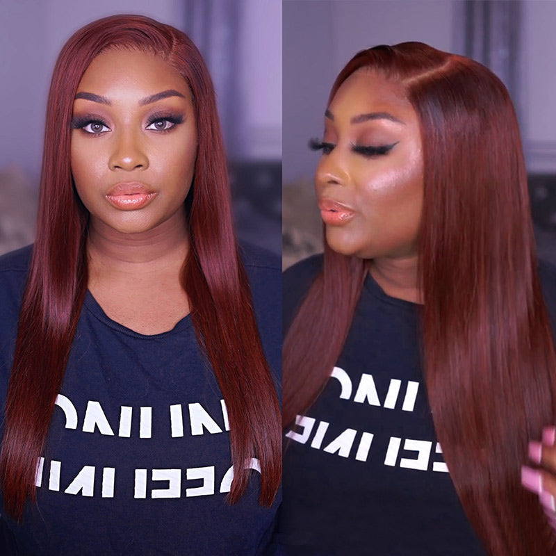 Soul Lady Reddish Brown Ultra Silky Straight 5x5 HD Lace Closure Wigs Mid Part Long Wig 100% Human Hair-makeupdoll-wig show