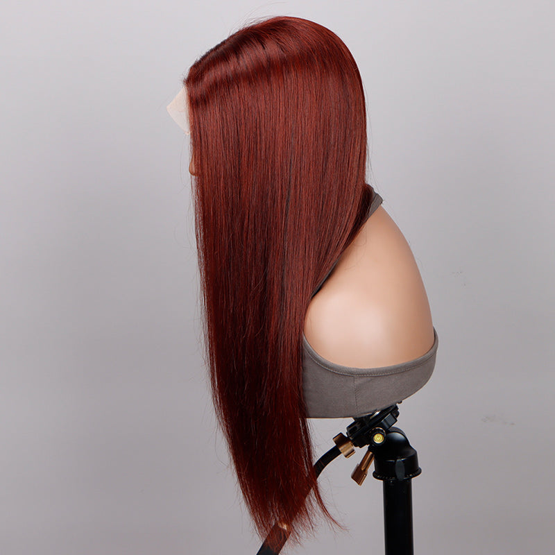 Soul Lady Reddish Brown Ultra Silky Straight 5x5 HD Lace Closure Wigs Mid Part Long Wig 100% Human Hair-side show