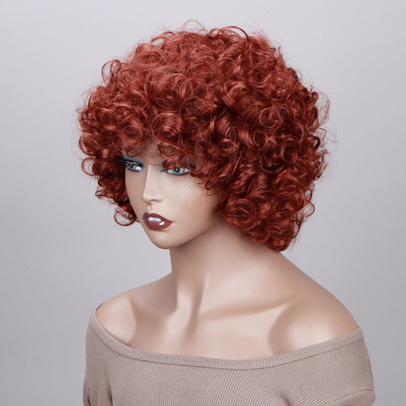 Soul Lady Rich Copper Red Bouncy Rose Curl Short Bob Wig With Bangs Human Hair Glueless Wear And Go Wigs