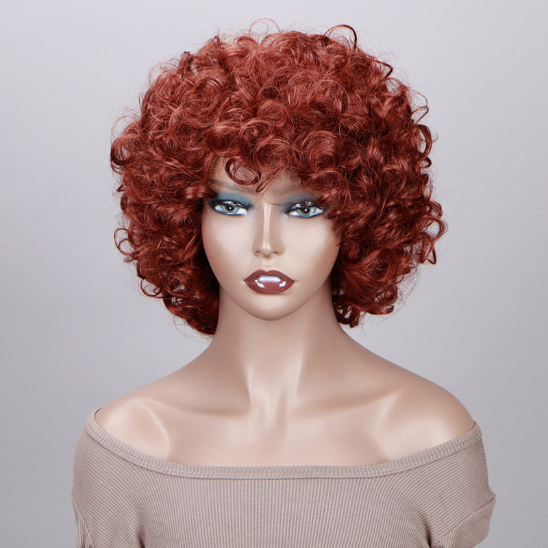 Soul Lady Rich Copper Red Bouncy Rose Curl Short Bob Wig With Bangs Human Hair Glueless Wear And Go Wigs