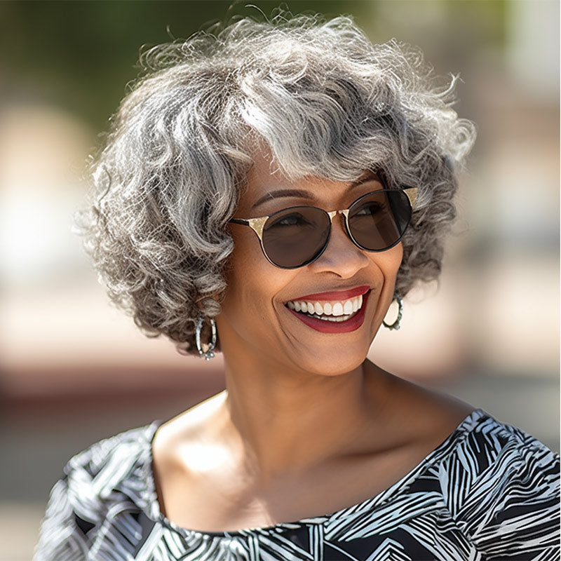 Custom Bob Wig Salt & Pepper Color Short Glueless Human Hair Wigs For Seniors