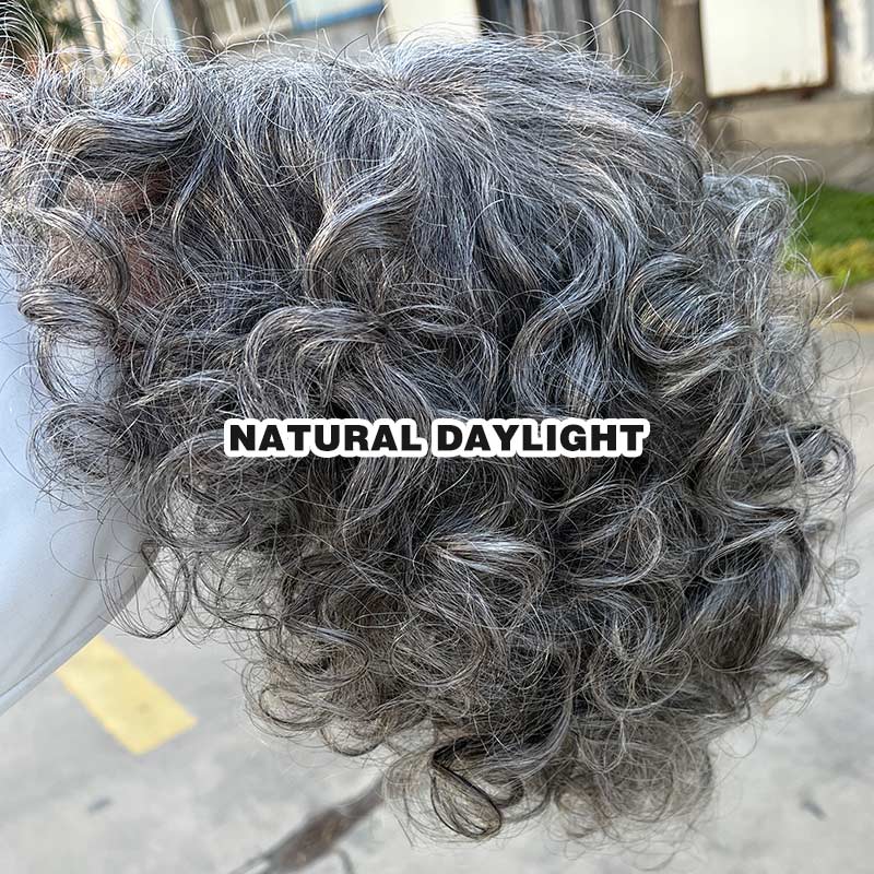 Custom Salt & Pepper Seniors Wig Silver Grey Loose Curly Bob Short Glueless Human Hair Lace Wigs For Women