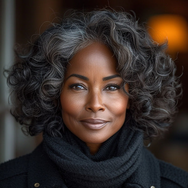 Soul Lady Elegant Hairstyles Salt And Pepper Loose Curly Human Hair 4x4 HD Lace Wigs Full Pepper With Less Grey Hair Wigs For Women