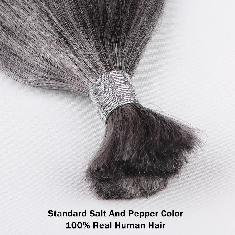 Soul Lady Salt And Pepper Straight Bulk Human Hair For Braiding 1/2/3/4 Pcs Natural Grey Hair Extensions-3 bundles show-top bulk show