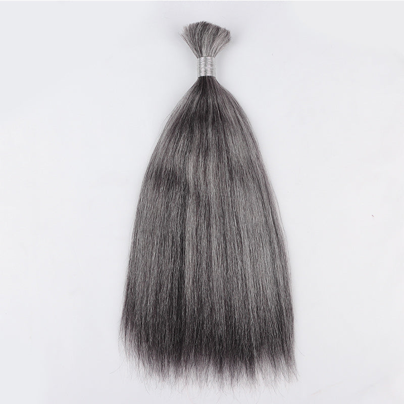 Soul Lady Salt And Pepper Straight Bulk Human Hair For Braiding 1/2/3/4 Pcs Natural Grey Hair Extensions-3 bundles show-1 bundles show