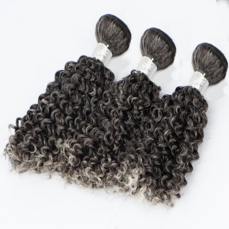 Soul Lady Salt And Pepper Curly Human Hair 3/4 Bundles Deal Natural Grey Hair Extensions