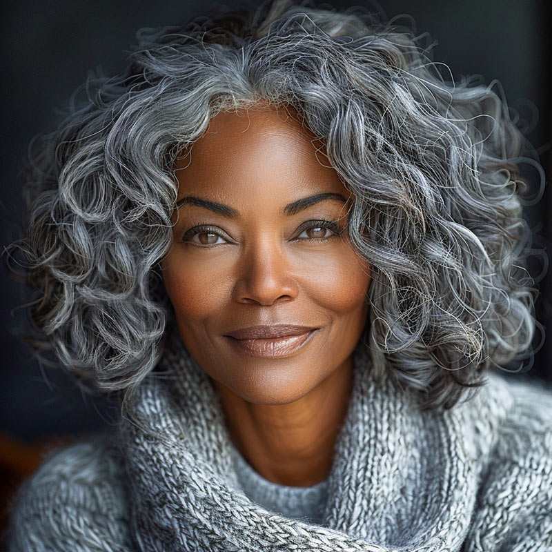 Big Loose Curly Silver Grey Wig for Seniors Salt & Pepper Human Hair ...