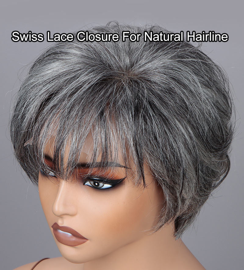 Grey Pixie Haircut Wigs Silver Short Bob Wigs Salt and  display picture 1