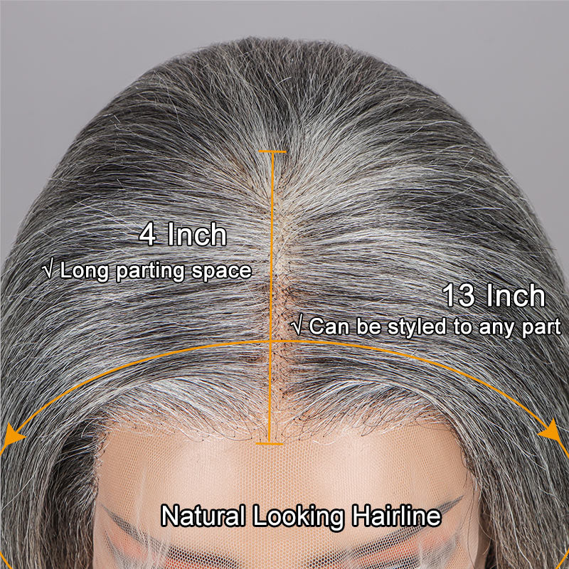 Salt and Pepper Lace Front Wigs Gray Water Wave 13x4 Lace Frontal