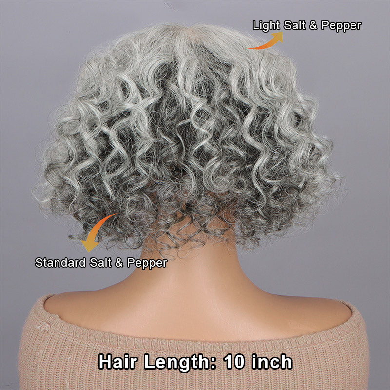 Soul Lady Wigs Salt And Pepper Hair Topper 5"x5" Swiss Lace Closure Bouncy Curly Hair Top Hair Pieces-back-show