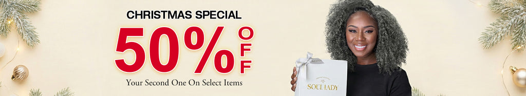 Soul Lady Salt and Pepper Human Hair Wig Christmas Sale Banner – Buy One Get One 50% Off, Glueless Wigs for Seniors, Natural Gray Wigs, Short Bob and Pixie Human Hair Wigs Holiday Promotion-1920x350
