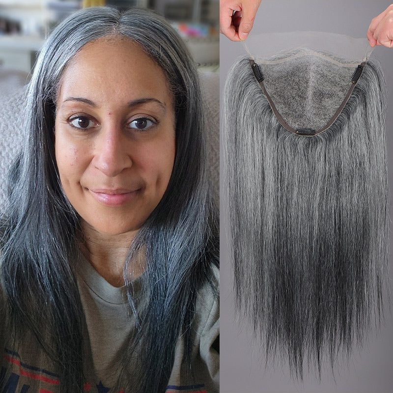 Grey Human Hair Topper 9x6 Swiss HD Lace Closure Salt and  display picture 2