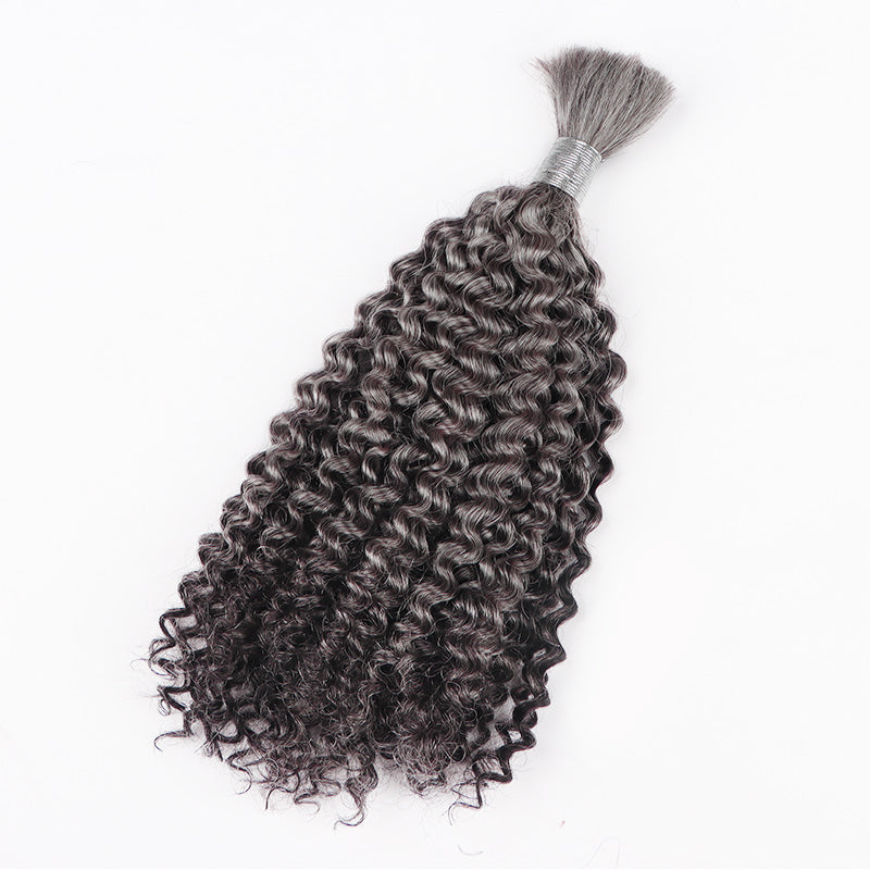 Soul Lady Salt And Pepper Jerry Curly Bulk Human Hair For Braiding 1/2/3/4 Pcs Grey Hair Extensions-1 bundle