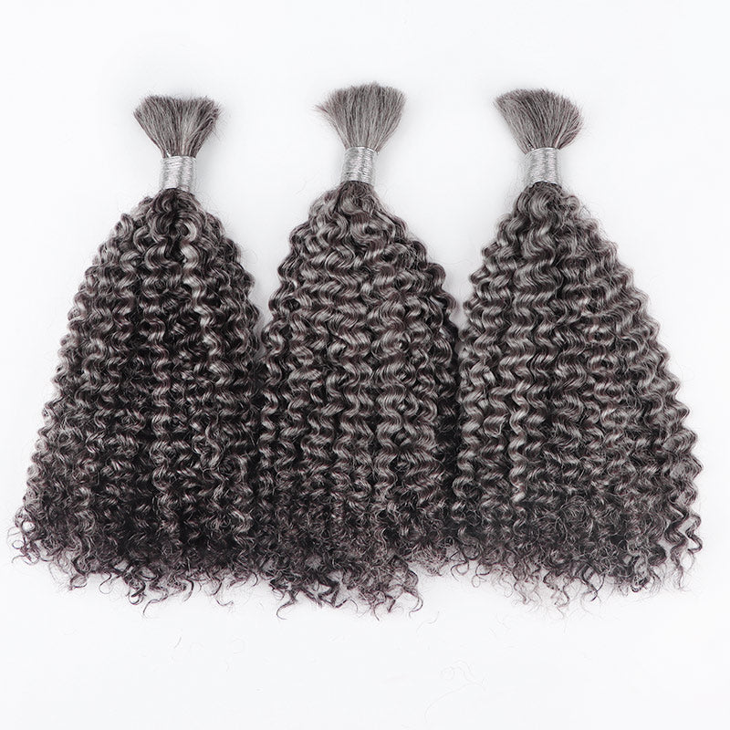 Soul Lady Salt And Pepper Jerry Curly Bulk Human Hair For Braiding 1/2/3/4 Pcs Grey Hair Extensions