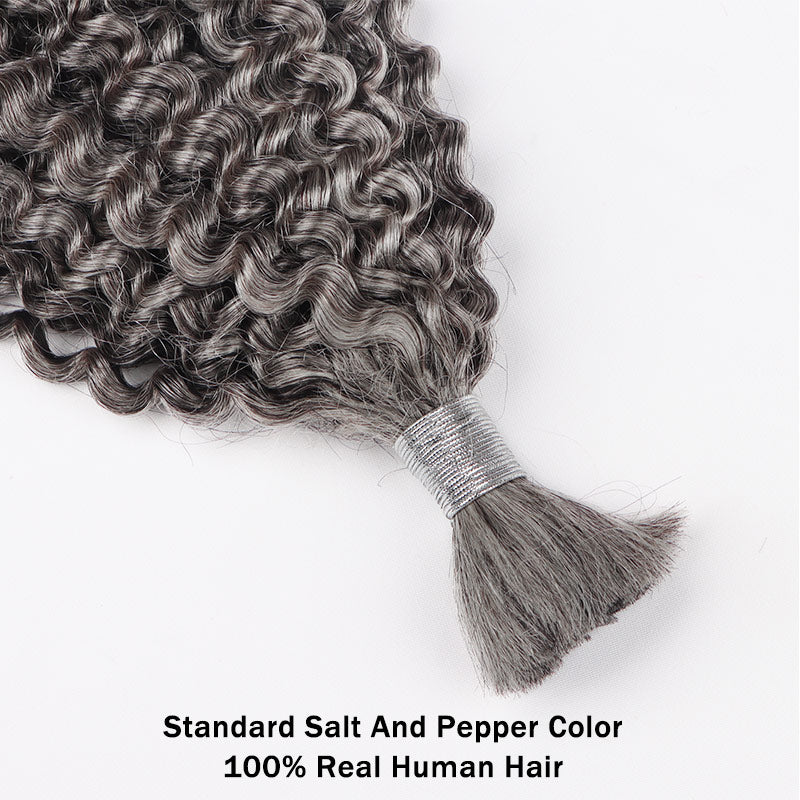 Soul Lady Salt And Pepper Jerry Curly Bulk Human Hair For Braiding 1/2/3/4 Pcs Grey Hair Extensions-bundle show