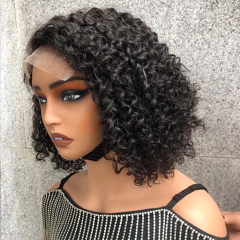 Custom Women's Elegant Hairstyle Dark Salt N Pepper Jerry Curly Human Hair Full Pepper With Less Grey HD Lace Wigs-side show