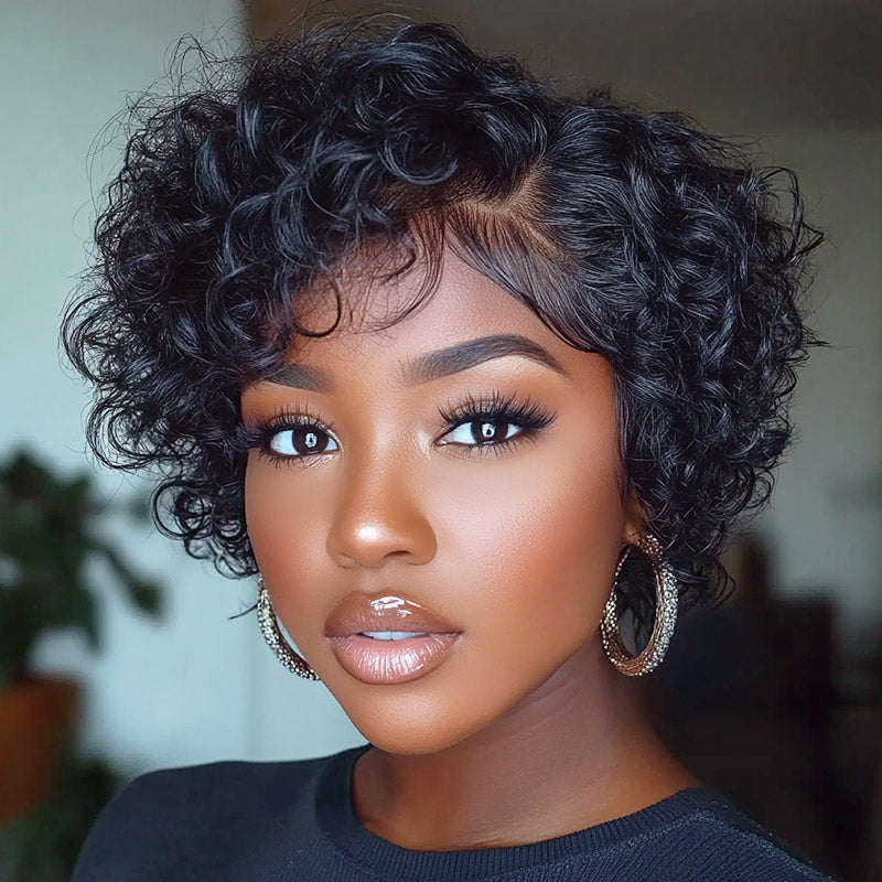 Soul Lady 13x4.5 HD Lace Full Frontal Wig Short Curly Wig Pixie Haircuts 6 Inches Boom Wigs- for black women- model