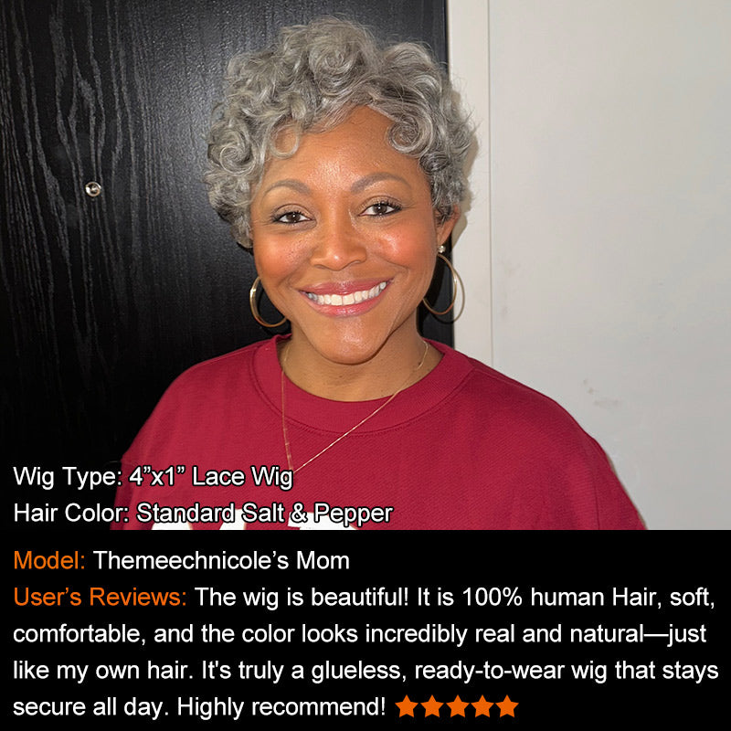 Soul Lady Salt & Pepper Edgy Pixie Cut Wig Natural Wave Human Hair Glueless Wigs For Seniors-themeechnicole-model show