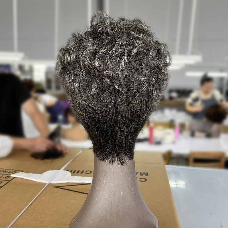 Salt and Pepper Pixie Haircuts Wig with Natural Wave Bangs  display picture 2