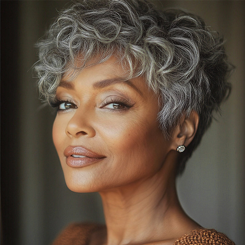 Soul Lady Short Tapered Pixie Haircuts Salt And Pepper Color Natural Wave Human Hair Glueless Wigs For Women Over 50-new model