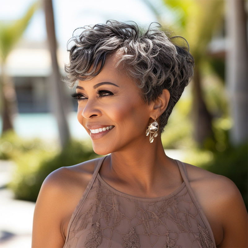 Salt & Pepper Color Custom Short Bob Wig Glueless Human Hair Wigs For Mom Pixie Cut Bob Wig