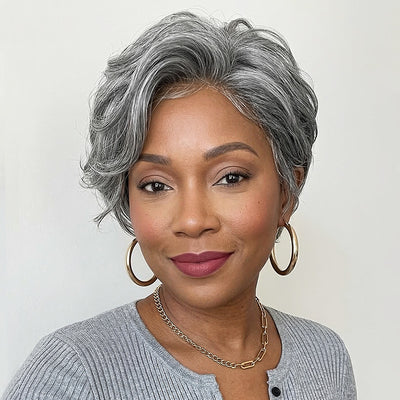 Soul lady Salt & Pepper Color Custom Short pixie Wig Glueless natural wave Human Hair Wigs For Mom Pixie Cut  Wig for fashion women over 50 years old