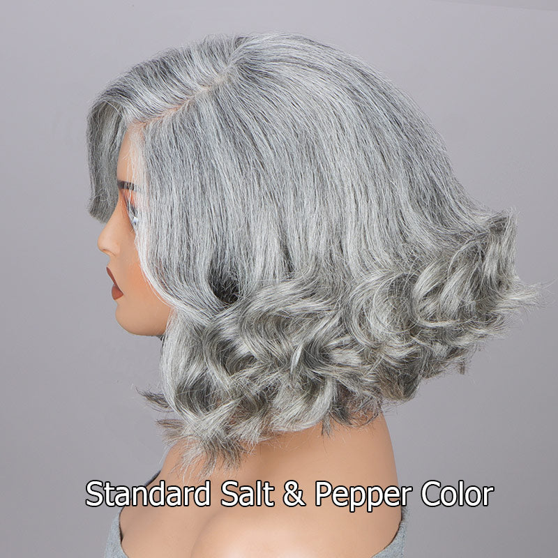 Soul lady wigs Silver Gray Loose Wavy Bob For Seniors Real Salt & Pepper Human Hair 5x5 HD Lace Wigs For Women over 60 -side