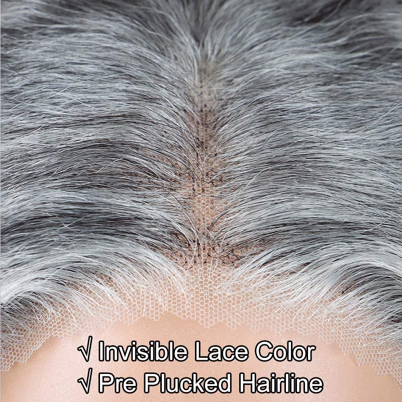 Soul Lady Seniors Salt And Pepper Wig Water Wave More Grey Human Hair 5x5 HD Lace Bob Wigs-lace part show