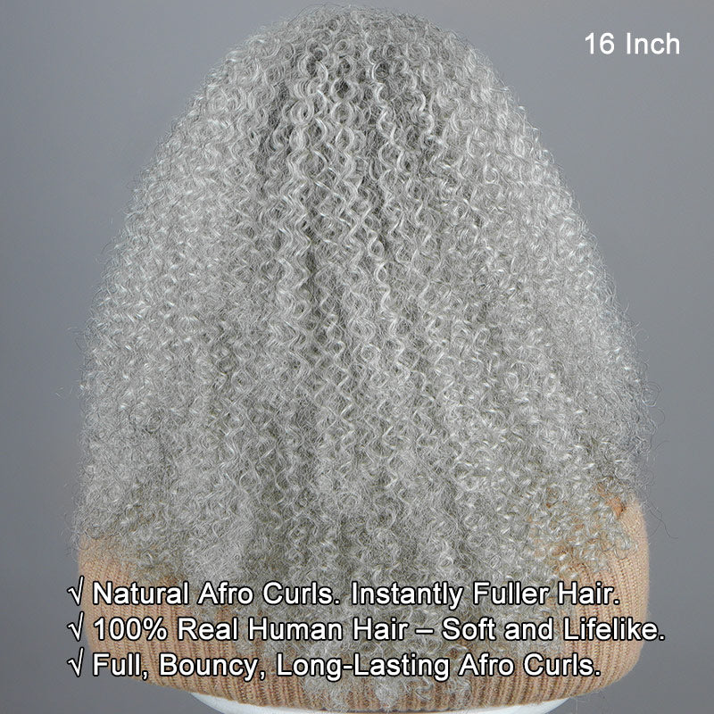 Soul Lady Easy Wear Afro Curly Human Hair Half Wig Light Salt And Pepper With Drawstring & Clips For Women- Natural Afro curls