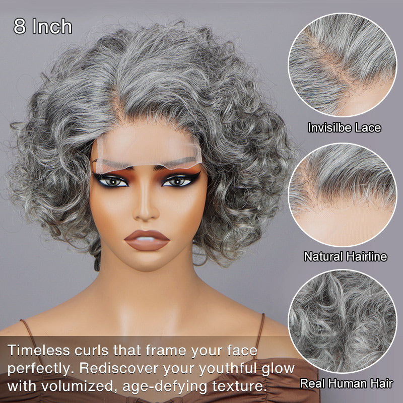 Grey Curly Wig for Seniors Salt and Pepper Short Bob Loose  display picture 2