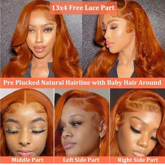 Soul Lady Flash Sale $120 Off Ginger Orange Body Wave Lace Wig Fall Color Human Hair Wigs-hairline show