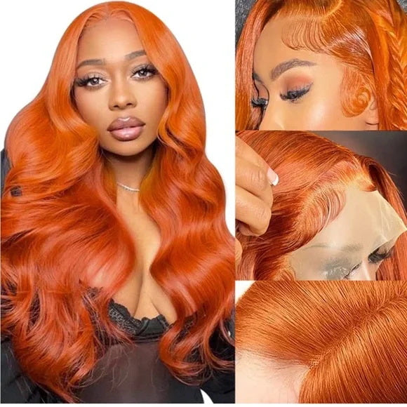 Soul Lady Flash Sale $120 Off Ginger Orange Body Wave Lace Wig Fall Color Human Hair Wigs