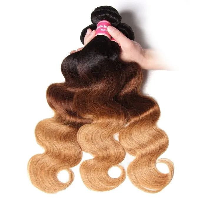 Soul Lady T1B/4/27 Ombre Hair 3 Bundles Brazilian Virgin Human Hair Weave 3 Tone Color-body wave bundles