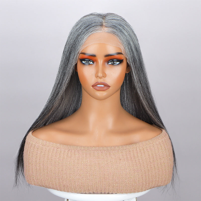 Grey Human Hair Topper 9x6 Swiss HD Lace Closure Salt and  display picture 1