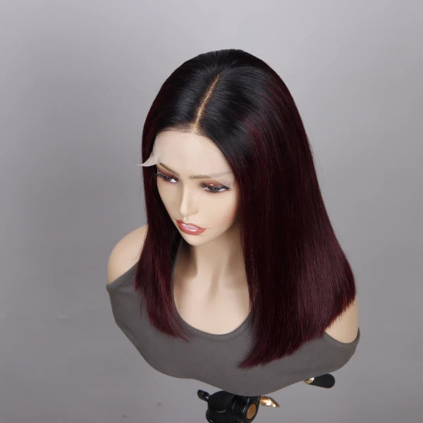 Soul Lady Burgundy Color with Black Roots Straight Hair Bob Wigs 5x5 HD Lace Wig