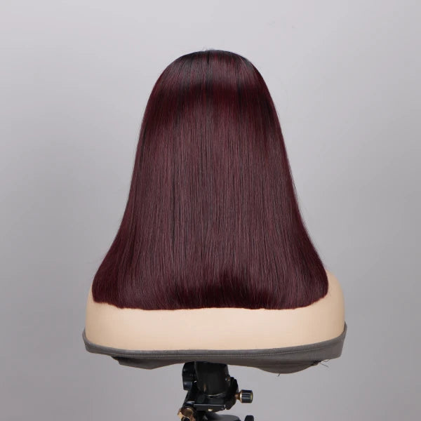 Soul Lady Burgundy Color with Black Roots Straight Hair Bob Wigs 5x5 HD Lace Wig